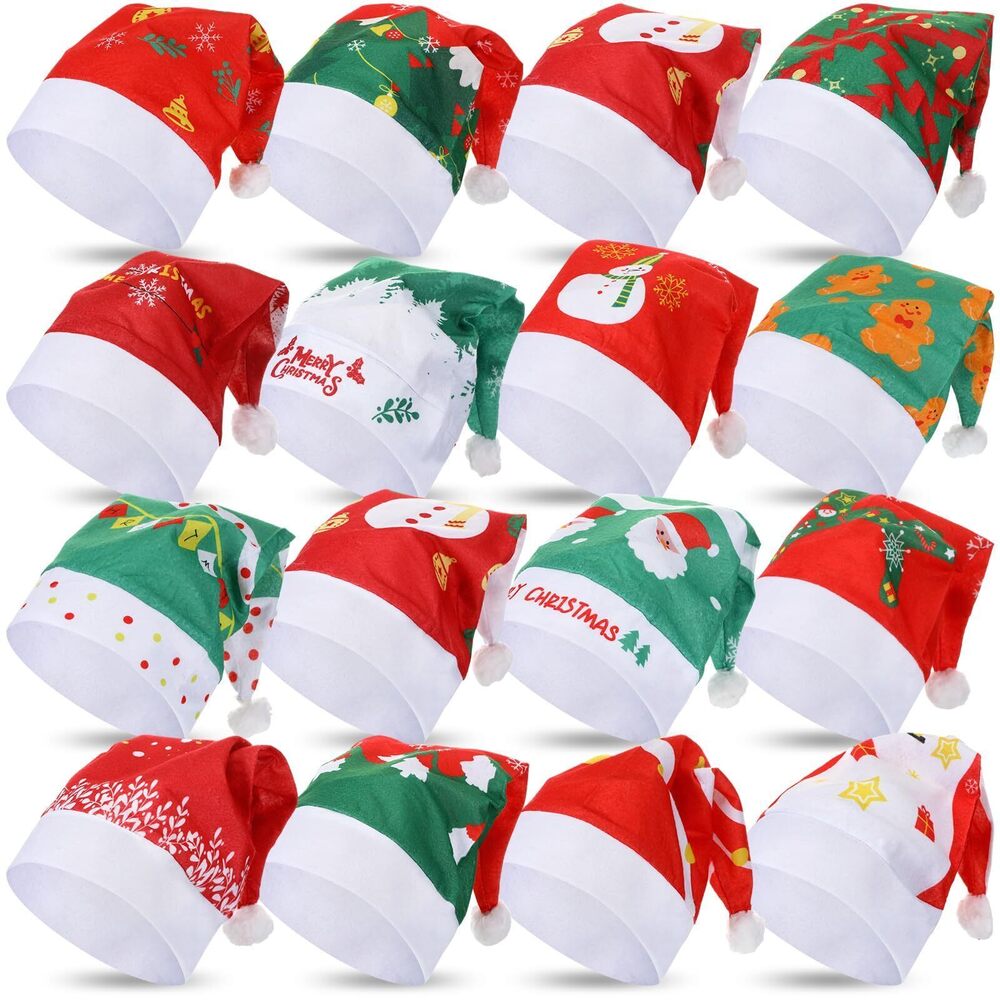 3644 16 Pcs Christmas Hat Bulk Santa Father Hats Xmas Non Woven